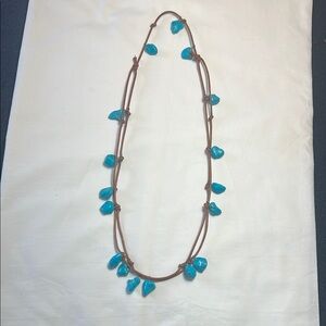 Blue stone and Brown leather cord Necklace